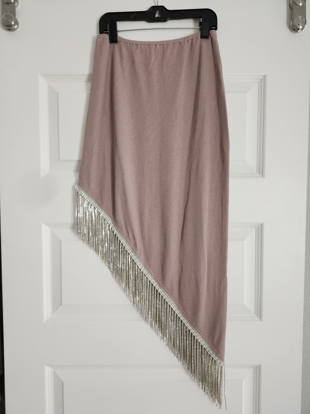Asymmetric Pink Fringe Midi Skirt